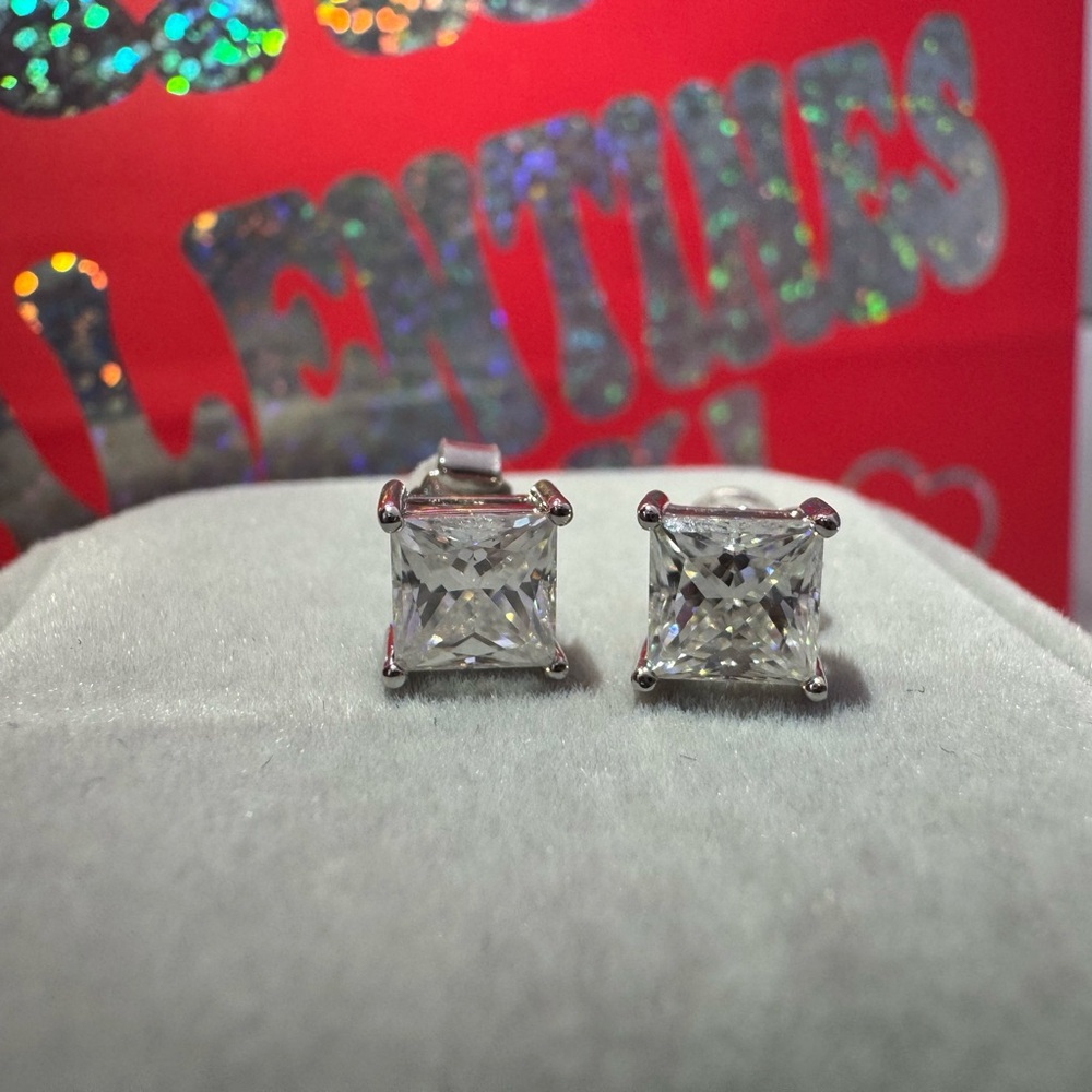 Princess Cut Moissanite Earrings, item 043